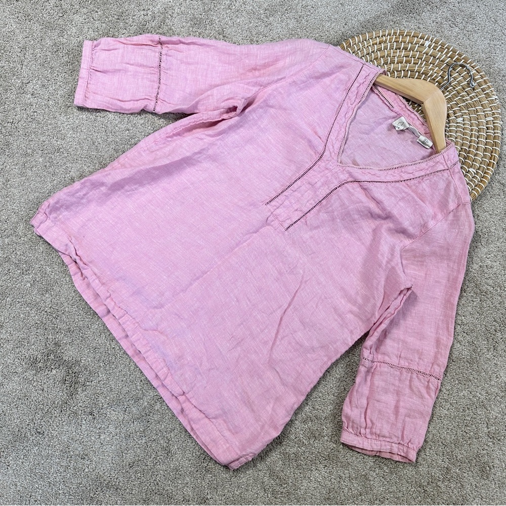Joie Women’s 100% Linen V-Neck 3/4 Sleeve Blouse Top Lagenlook in Pink Size S
